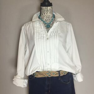 Crisp white Tuxedo shirt button down western pleat 100% cotton country classic L